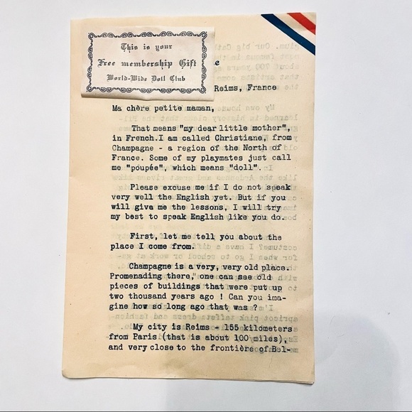 Vintage World-Wide Doll Club Reims Champagne France Christiane French Poupee - Picture 10 of 15